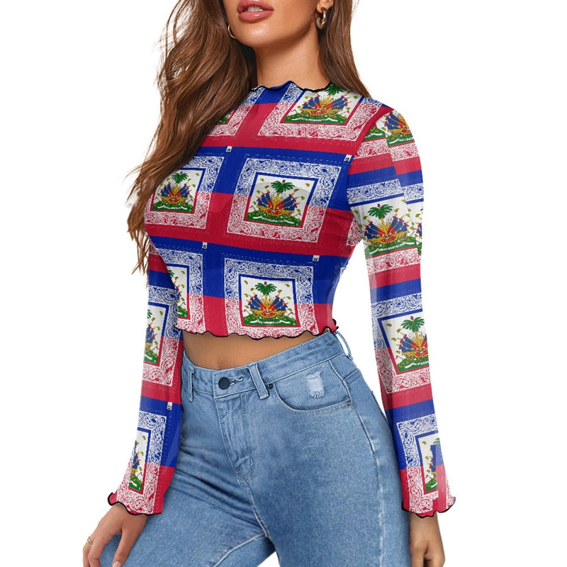 TMMG HAITI HAITIAN FLAG BANDANA Women's Bell Sleeve Blouse
