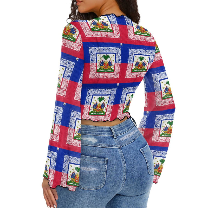 TMMG HAITI HAITIAN FLAG BANDANA Women's Bell Sleeve Blouse