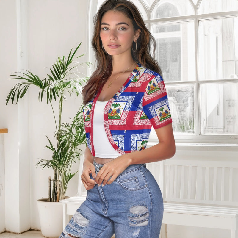 TMMG HAITI HAITIAN FLAG BANDANA Women's Short Mini Cardigan