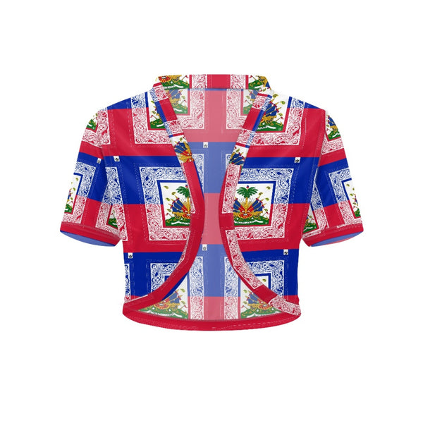 TMMG HAITI HAITIAN FLAG BANDANA Women's Short Mini Cardigan