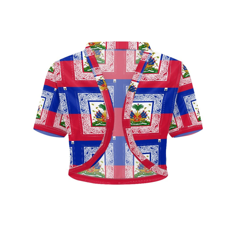TMMG HAITI HAITIAN FLAG BANDANA Women's Short Mini Cardigan
