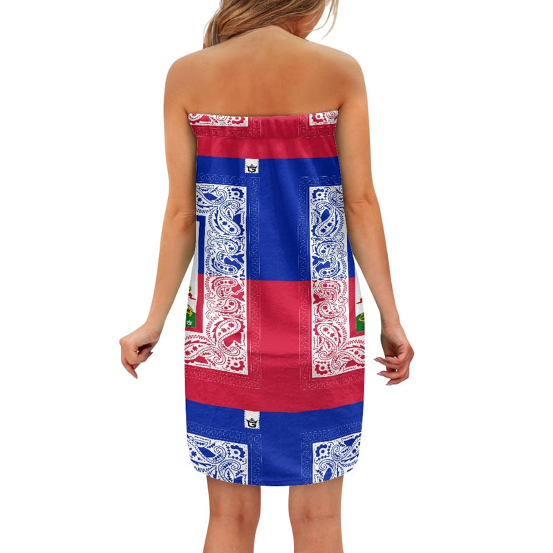 TMMG HAITI HAITIAN FLAG BANDANA Women's Velcro Bath Towel with Pocket