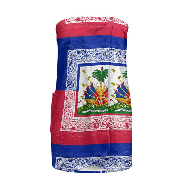 TMMG HAITI HAITIAN FLAG BANDANA Women's Velcro Bath Towel with Pocket