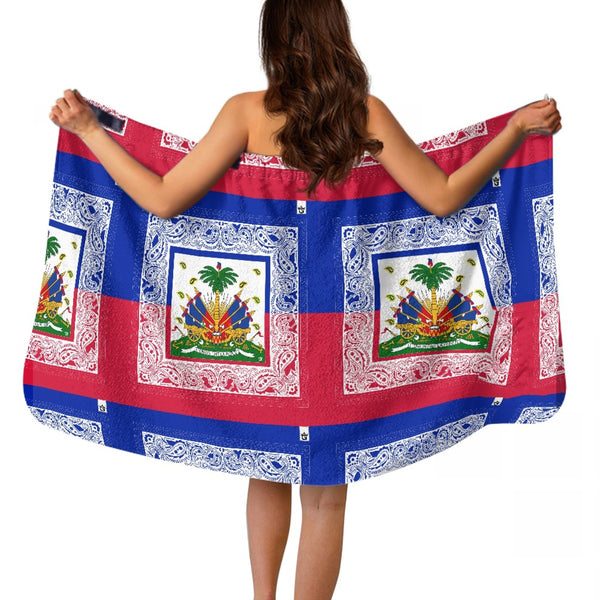 TMMG HAITI HAITIAN FLAG BANDANA Women's Velcro Bath Towel with Pocket