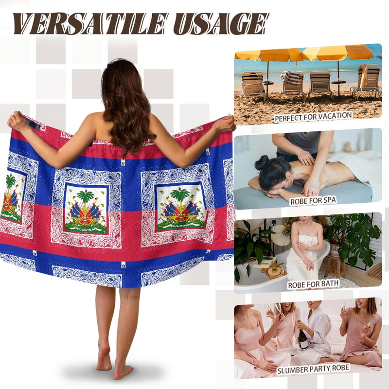 TMMG HAITI HAITIAN FLAG BANDANA Women's Velcro Bath Towel with Pocket
