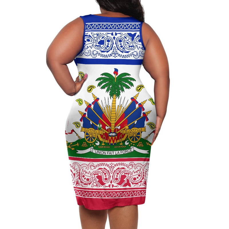 TMMG HAITI HAITIAN FLAG BANDANA Women's sleeveless plus size dress