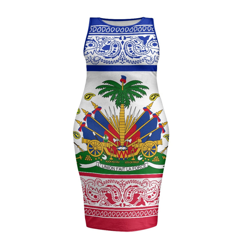 TMMG HAITI HAITIAN FLAG BANDANA Women's sleeveless plus size dress