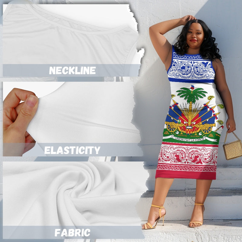 TMMG HAITI HAITIAN FLAG BANDANA Women's sleeveless plus size dress