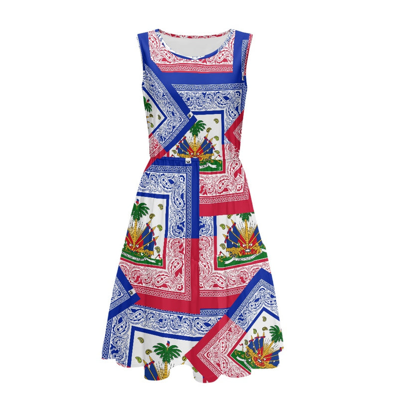TMMG HAITI HAITIAN FLAG BANDANA Women's Sleeveless Round Neck Patchwork Skirt