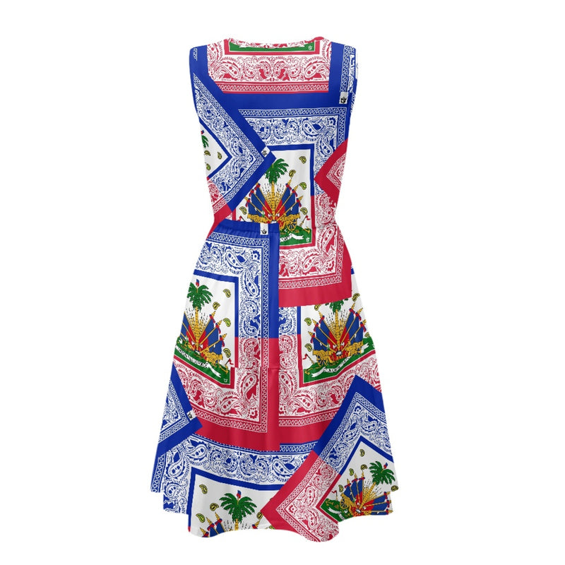 TMMG HAITI HAITIAN FLAG BANDANA Women's Sleeveless Round Neck Patchwork Skirt