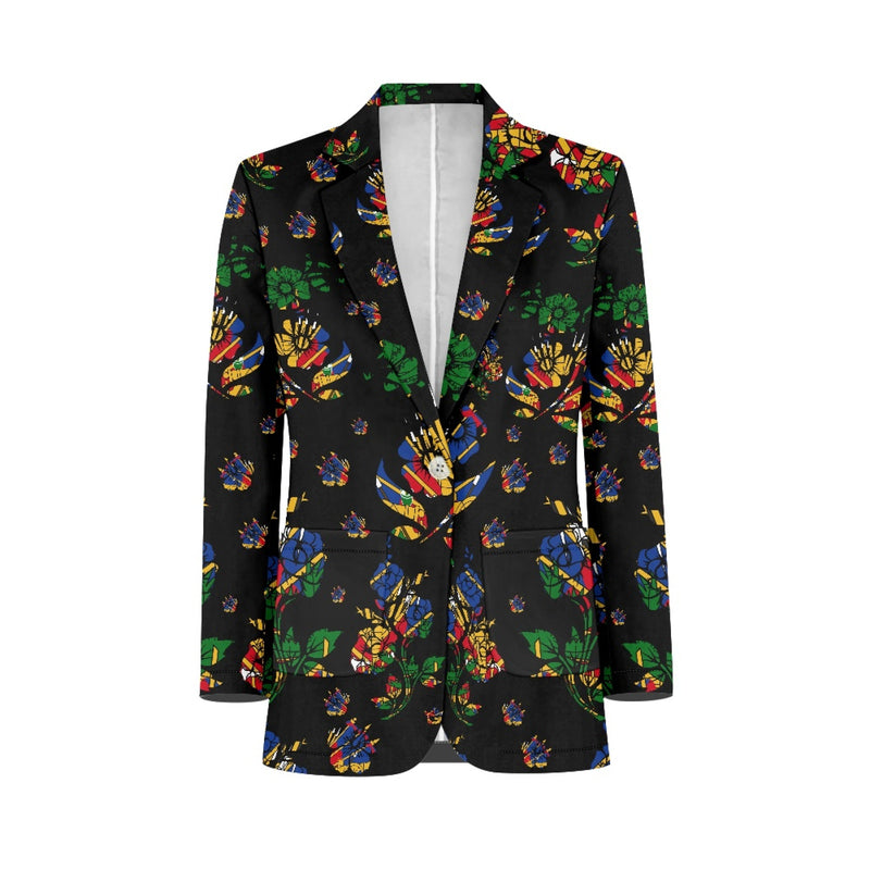 TMMG HAITI HAITIAN FLAG BLACK CHOUBLAK HIBISCUS FLOWER BLAZER