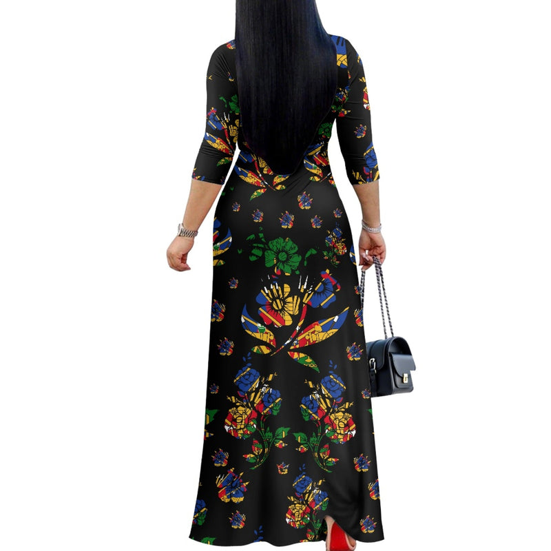 TMMG HAITI HAITIAN FLAG BLACK CHOUBLAK V-neck Maxi Dress