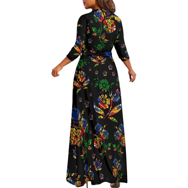 TMMG HAITI HAITIAN FLAG BLACK CHOUBLAK V-neck Maxi Dress