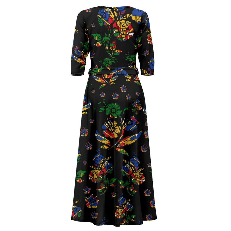 TMMG HAITI HAITIAN FLAG BLACK CHOUBLAK V-neck Maxi Dress