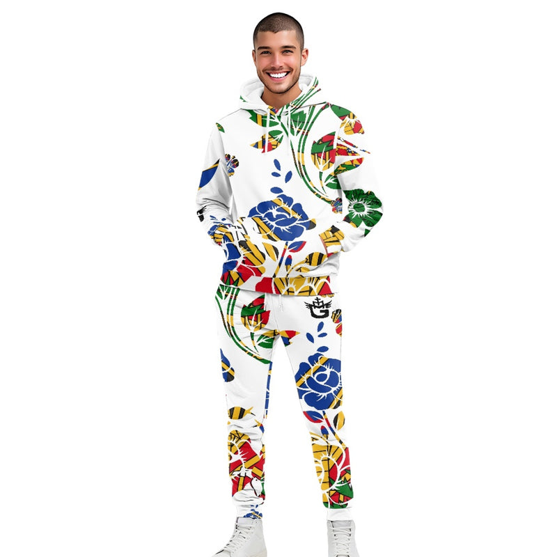 TMMG HAITI WHITE HAITIAN FLAG CHOUBLAK FLOWER HOODIE AND JOGGERS SET