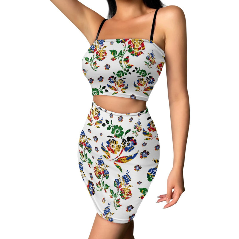 TMMG HAITI HAITIAN FLAG CHOUBLAK FLOWER TOP SKIRT SUIT