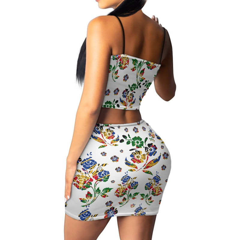 TMMG HAITI HAITIAN FLAG CHOUBLAK FLOWER TOP SKIRT SUIT