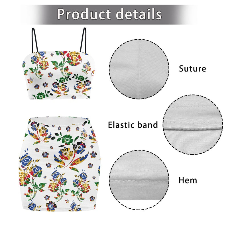 TMMG HAITI HAITIAN FLAG CHOUBLAK FLOWER TOP SKIRT SUIT