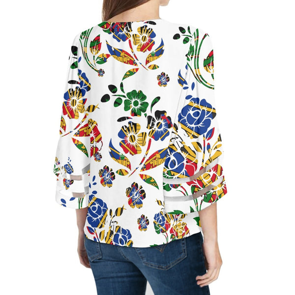 TMMG HAITI HAITIAN FLAG CHOUBLAK HIBISCUS FLOWER BLOUSE