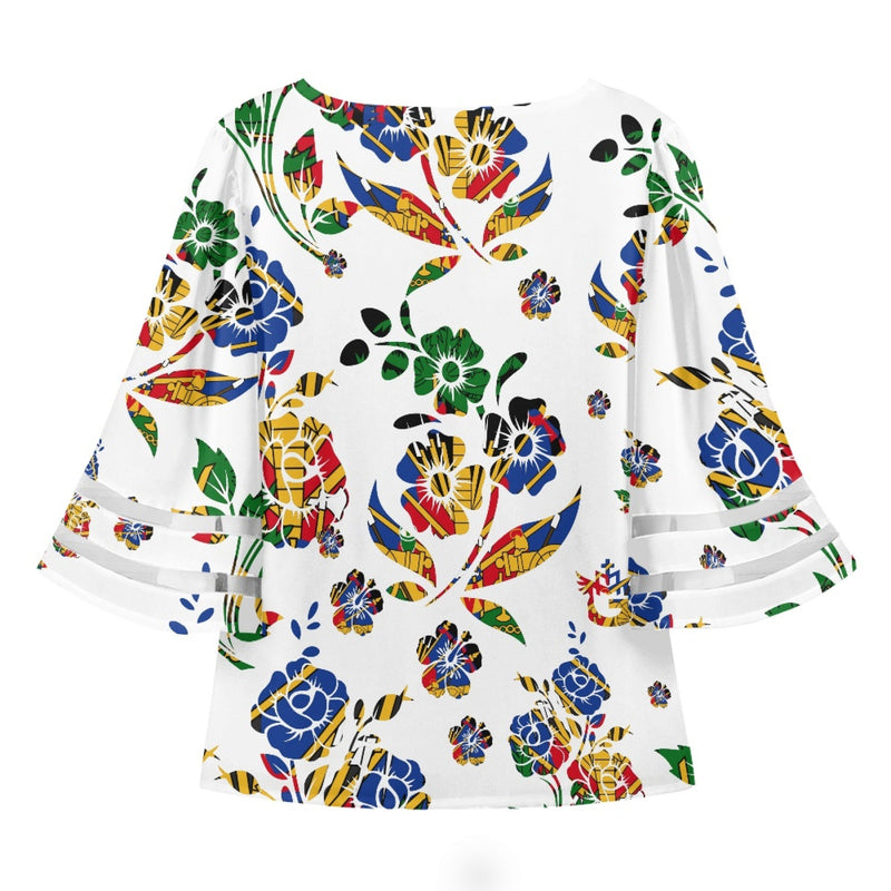 TMMG HAITI HAITIAN FLAG CHOUBLAK HIBISCUS FLOWER BLOUSE
