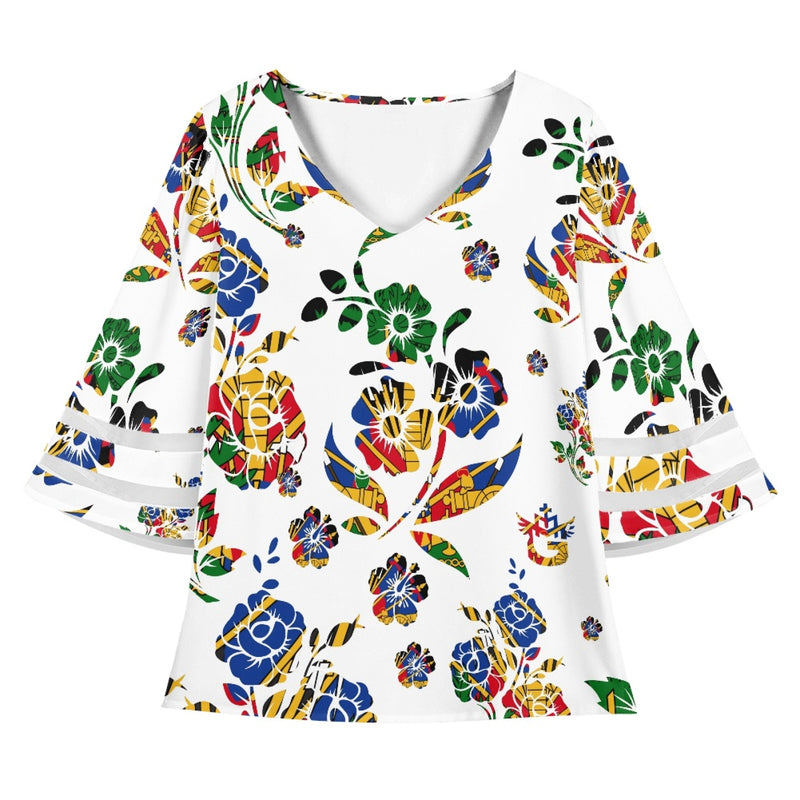 TMMG HAITI HAITIAN FLAG CHOUBLAK HIBISCUS FLOWER BLOUSE
