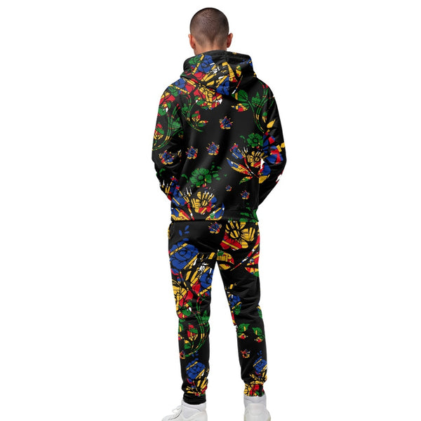 TMMG HAITI HAITIAN FLAG CHOUBLAK HIBISCUS FLOWER HOODIE AND JOGGERS SET