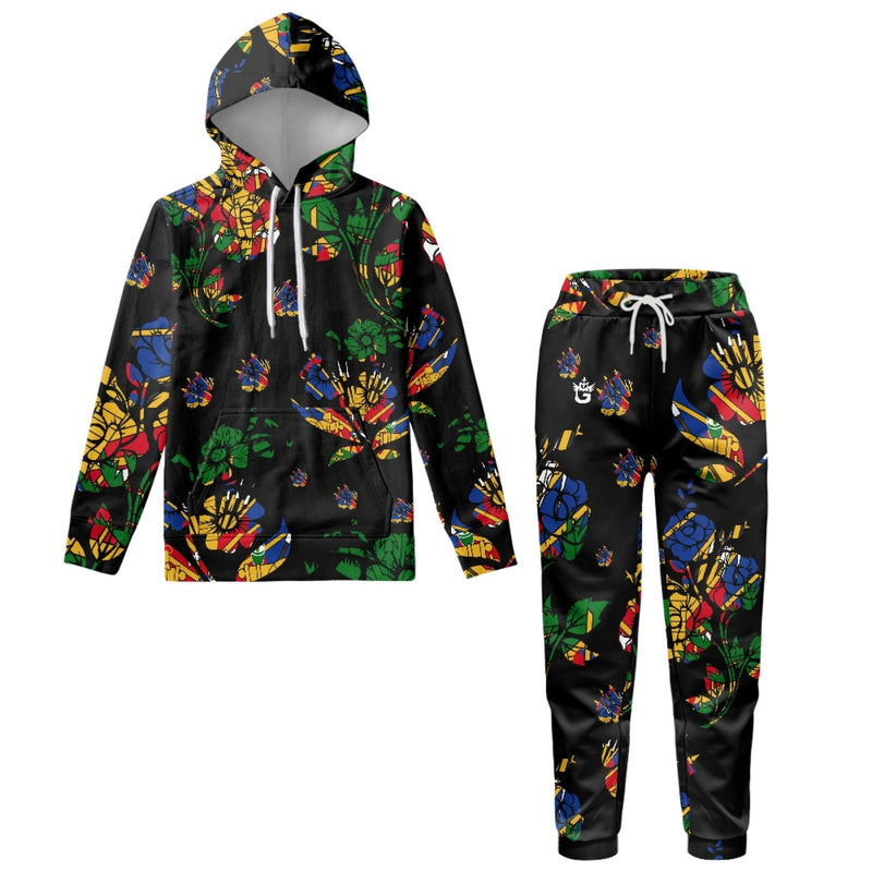 TMMG HAITI HAITIAN FLAG CHOUBLAK HIBISCUS FLOWER HOODIE AND JOGGERS SET