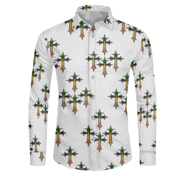 TMMG HAITI HAITIAN FLAG CROSS DRESS SHIRT featuring cross design inspired by Haitian flag
