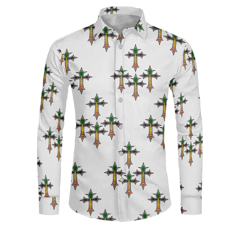 TMMG HAITI HAITIAN FLAG CROSS DRESS SHIRT featuring cross design inspired by Haitian flag
