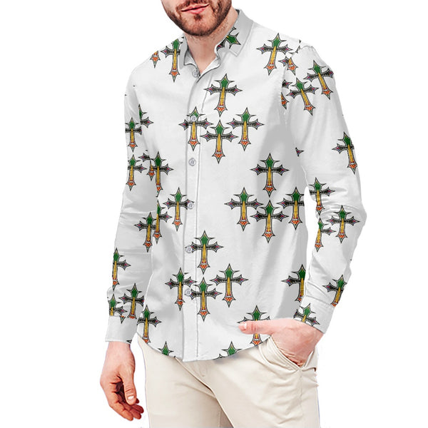TMMG HAITI HAITIAN FLAG CROSS DRESS SHIRT featuring vibrant cross design, tailored fit for comfort and style.