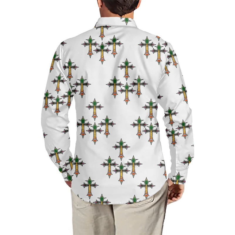 TMMG HAITI HAITIAN FLAG CROSS DRESS SHIRT featuring a unique cross design on a white background.