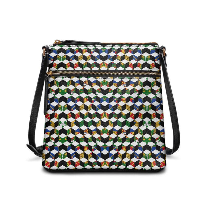 TMMG HAITI HAITIAN FLAG CUBIC LEATHER SHOULDER BAG