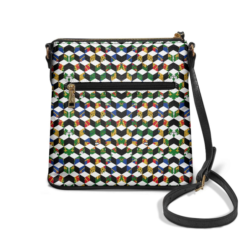 TMMG HAITI HAITIAN FLAG CUBIC LEATHER SHOULDER BAG