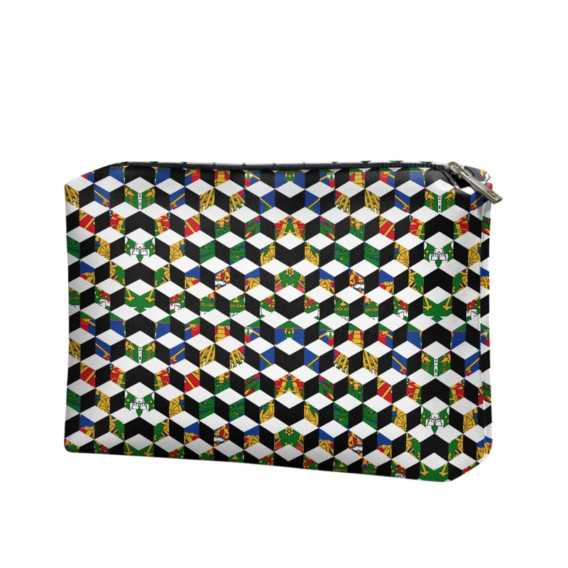 TMMG HAITI HAITIAN FLAG CUBIC Zipped Leather Clutch