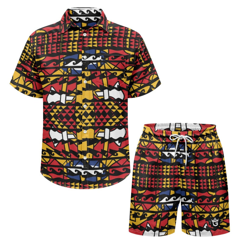 TMMG HAITI HAITIAN FLAG DASHIKI TRIBAL PRINT CABANA MEN'S SET