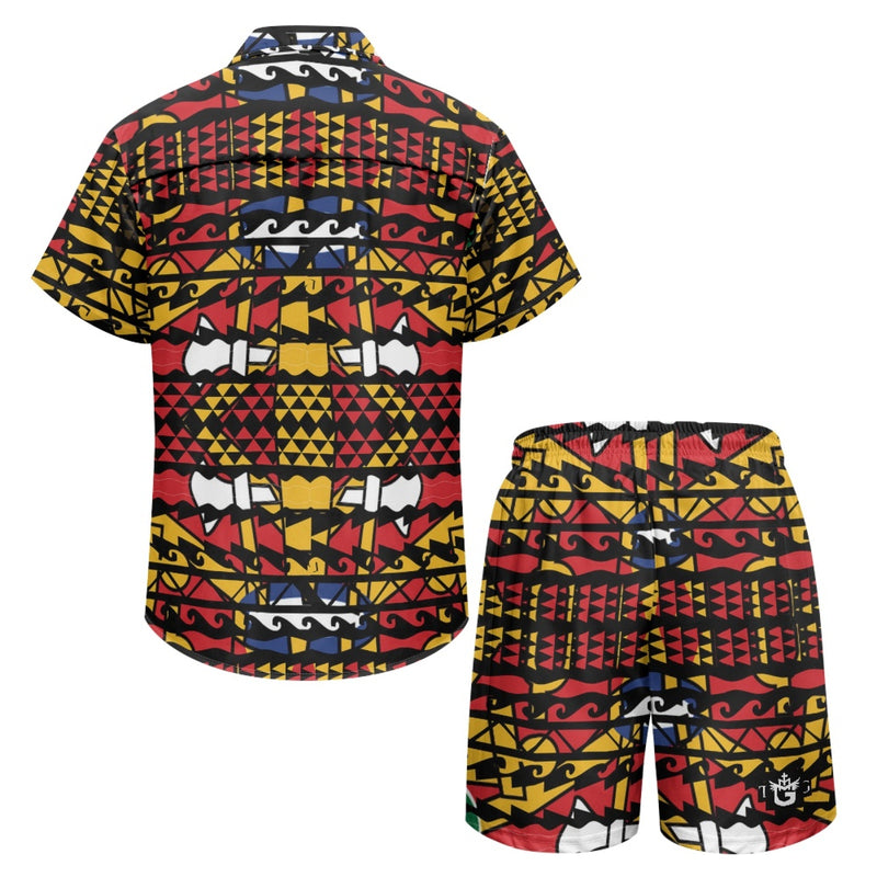 TMMG HAITI HAITIAN FLAG DASHIKI TRIBAL PRINT CABANA MEN'S SET