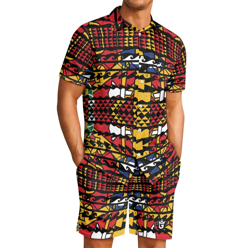 TMMG HAITI HAITIAN FLAG DASHIKI TRIBAL PRINT CABANA MEN'S SET