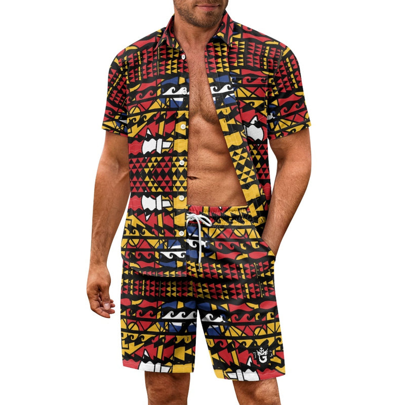 TMMG HAITI HAITIAN FLAG DASHIKI TRIBAL PRINT CABANA MEN'S SET