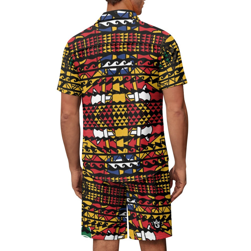 TMMG HAITI HAITIAN FLAG DASHIKI TRIBAL PRINT CABANA MEN'S SET