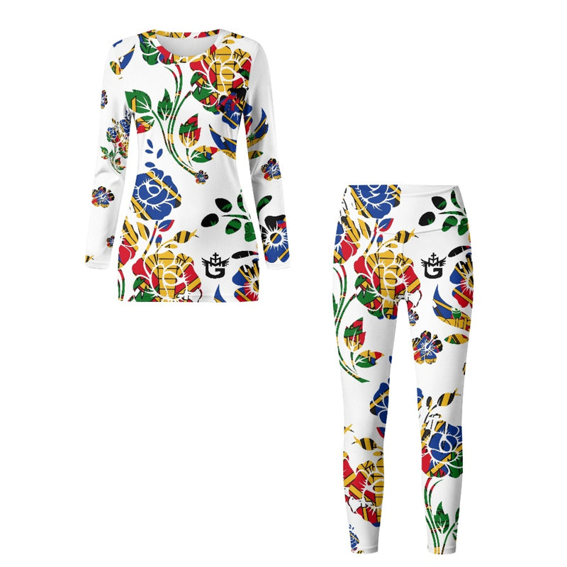 TMMG HAITI HAITIAN FLAG HAITI NATIONAL FLOWER CHOUBLAK HIBISCUS FLOWER YOGA SUIT
