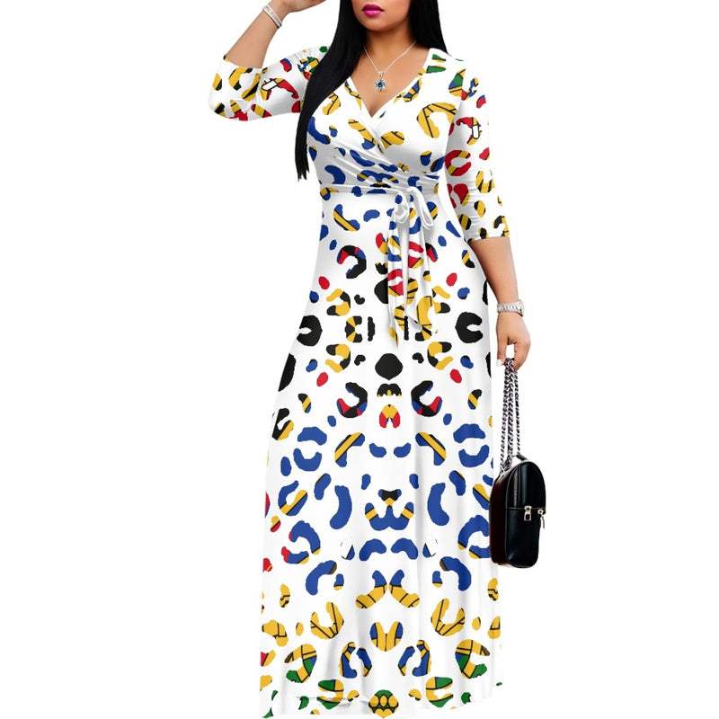 TMMG HAITI HAITIAN FLAG LEOPARD V-neck Maxi Dress