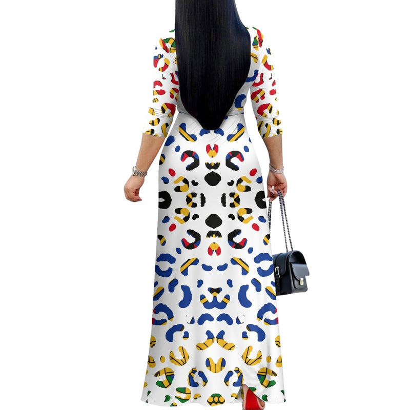 TMMG HAITI HAITIAN FLAG LEOPARD V-neck Maxi Dress