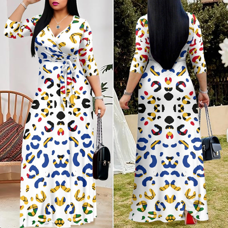 TMMG HAITI HAITIAN FLAG LEOPARD V-neck Maxi Dress