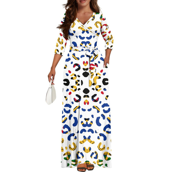 TMMG HAITI HAITIAN FLAG LEOPARD V-neck Maxi Dress