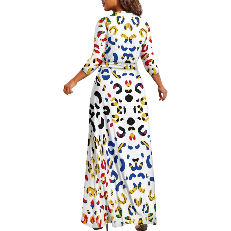 TMMG HAITI HAITIAN FLAG LEOPARD V-neck Maxi Dress