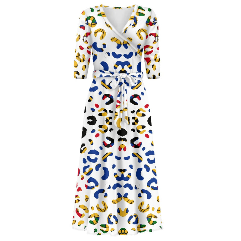 TMMG HAITI HAITIAN FLAG LEOPARD V-neck Maxi Dress