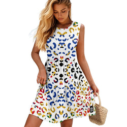 TMMG HAITI HAITIAN FLAG LEOPARD Women's sleeveless round neck patchwork skirt
