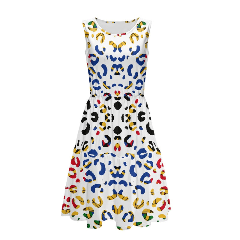 TMMG HAITI HAITIAN FLAG LEOPARD Women's sleeveless round neck patchwork skirt