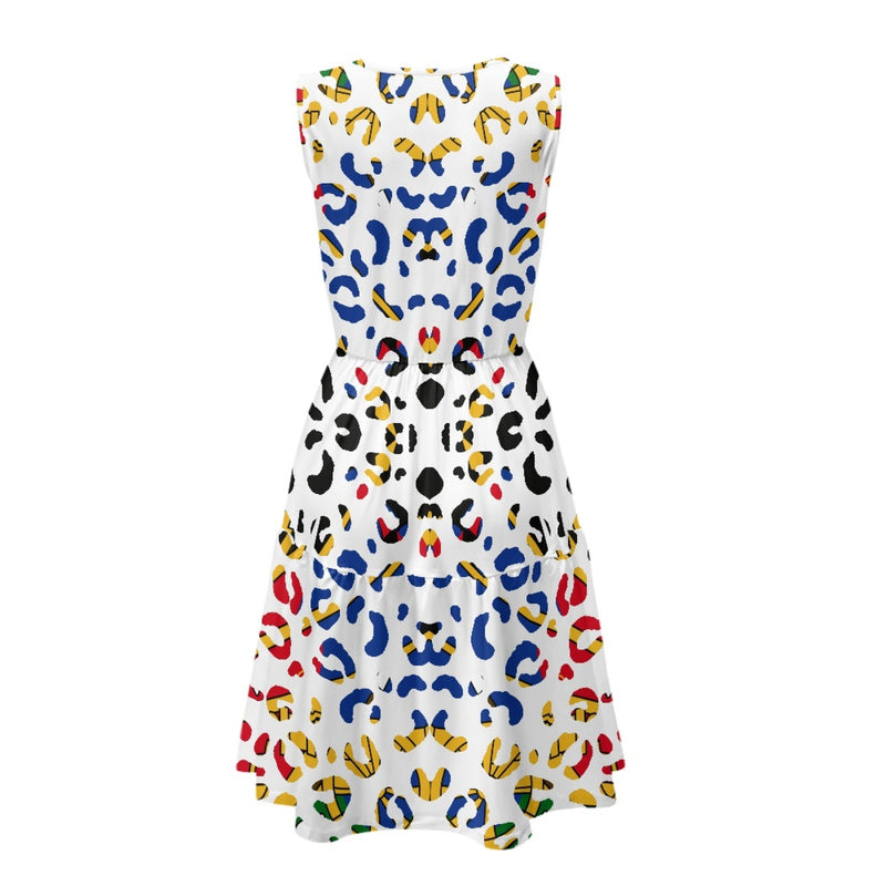 TMMG HAITI HAITIAN FLAG LEOPARD Women's sleeveless round neck patchwork skirt