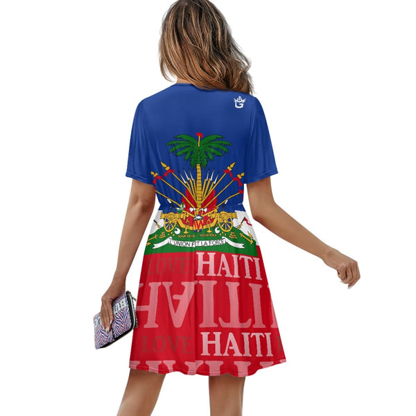 TMMG HAITI HAITIAN FLAG Ladies V-neck Short-Sleeved Dress